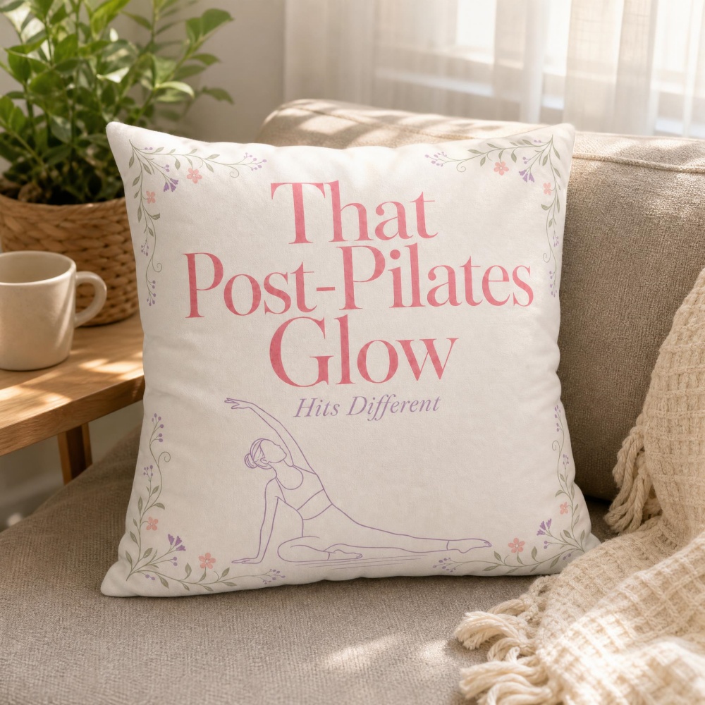 Pilates Yoga Quotes - Minimalistisches Blumenranken-Pilates-Damen-Linienkunst-Zitat-Print-Stoffkissen, weiches Dekokissen für Yoga-Studio