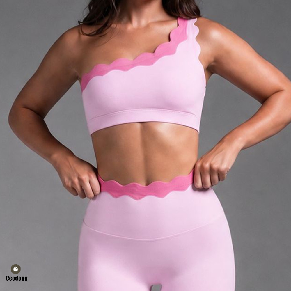 Pilates Yoga Top - Diagonaler Schulter-Yoga-BH mit Blütenblatt-Silhouette, Pilates Push-Up-Trainings-Sportbekleidung,